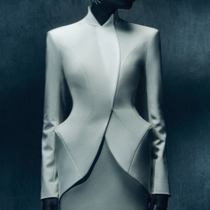 Dayana White Barrel Design Jacket Skirt Set