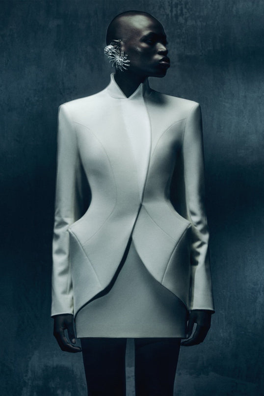 Dayana White Barrel Design Jacket Skirt Set