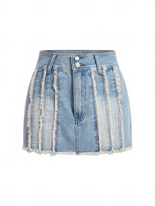 Maddalena Denim Shorts Women Pleated Skirt Style in Blue