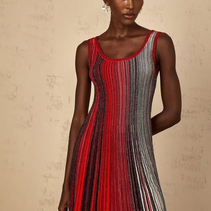 Debora Red Knitted Stripe Sequin Mini Dress