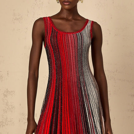 Debora Red Stripe Sequin Mini Dress Rayon Metallic Polyamide Terylene Elastane