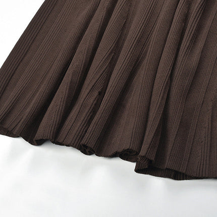 Deep Brown Ribbed Knit Maxi Dress with Gold Buttons