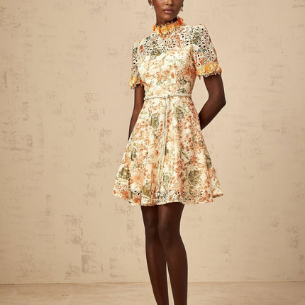 Delaney Orange Embroidered Mini Dress