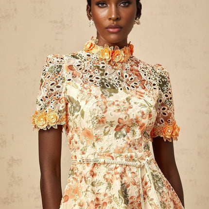 Delaney Orange Embroidered Mini Dress