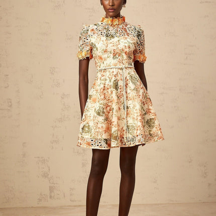 Delaney Orange Embroidered Mini Dress