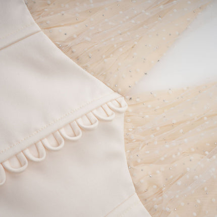 Delaney Vanilla Cream Halterneck Midi Dress with Stud Embellishments and Pleats