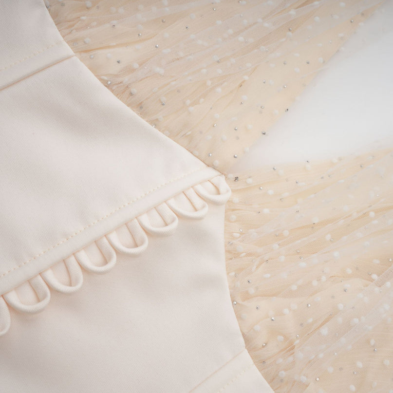 Delaney Vanilla Cream Halterneck Midi Dress with Stud Embellishments and Pleats