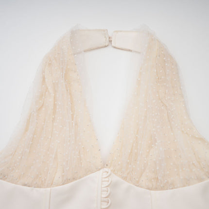 Delaney Vanilla Cream Halterneck Midi Dress with Stud Embellishments and Pleats