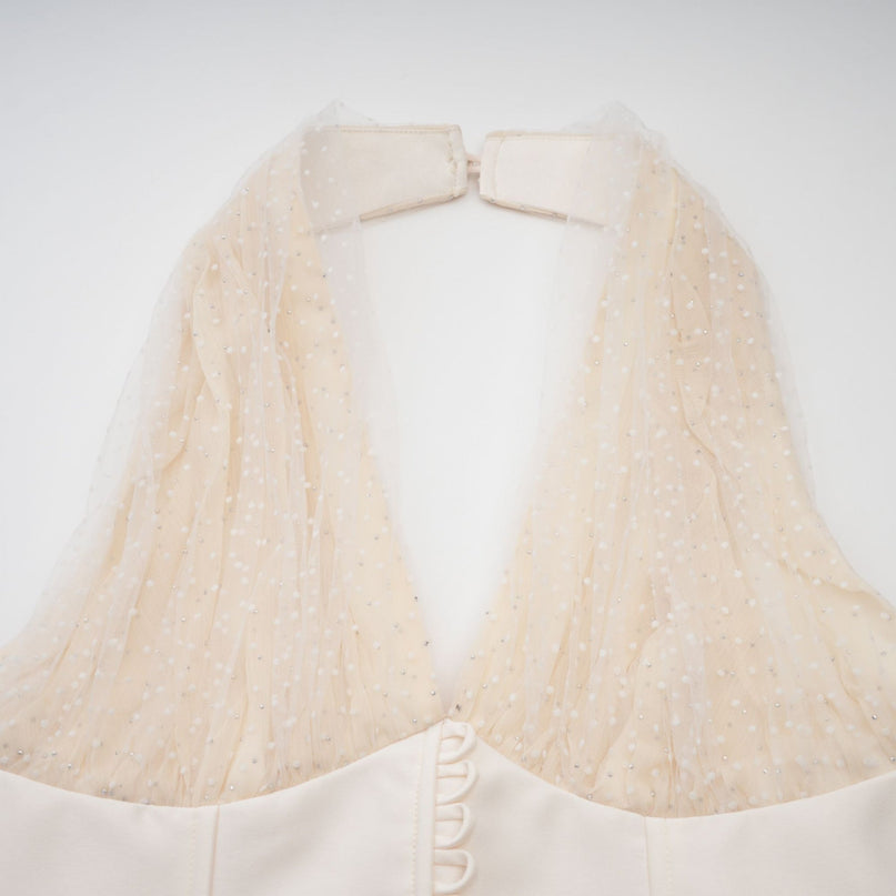 Delaney Vanilla Cream Halterneck Midi Dress with Stud Embellishments and Pleats