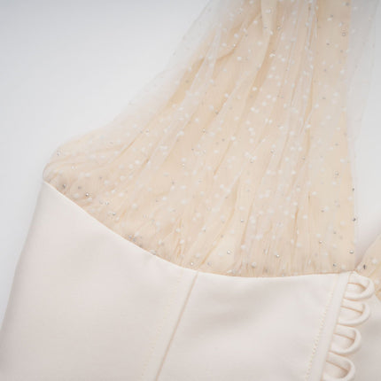 Delaney Vanilla Cream Halterneck Stud Embellished Midi Dress