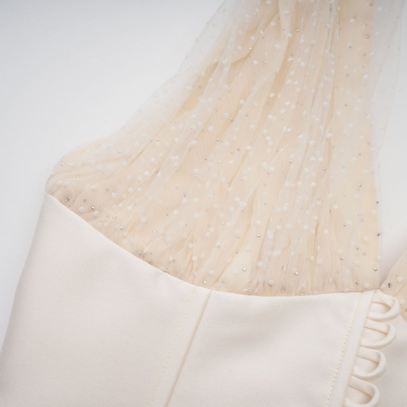 Delaney Vanilla Cream Halterneck Stud Embellished Midi Dress