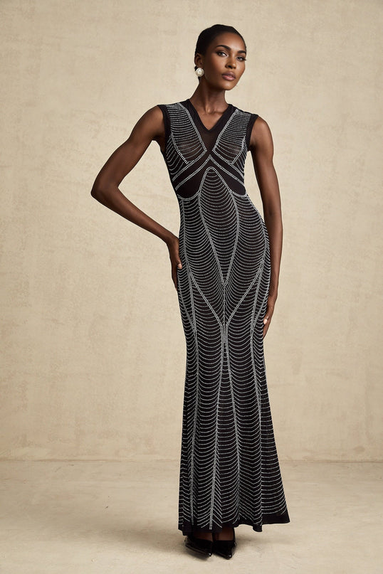 Delilah Black Crystal Embellished Maxi Dress