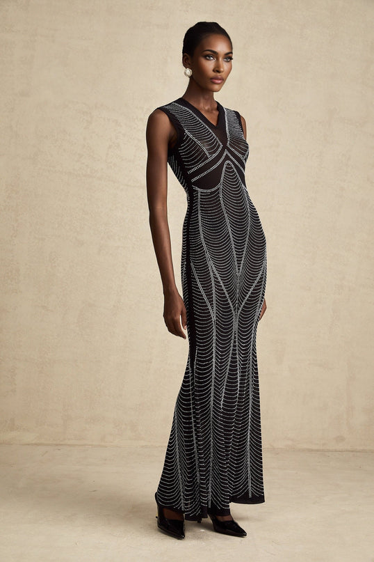 Delilah Black Crystal Embellished Maxi Dress
