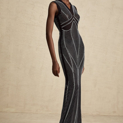 Delilah Black Crystal Embellished Maxi Dress