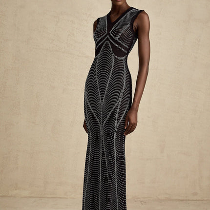 Delilah Black Crystal Embellished Maxi Dress