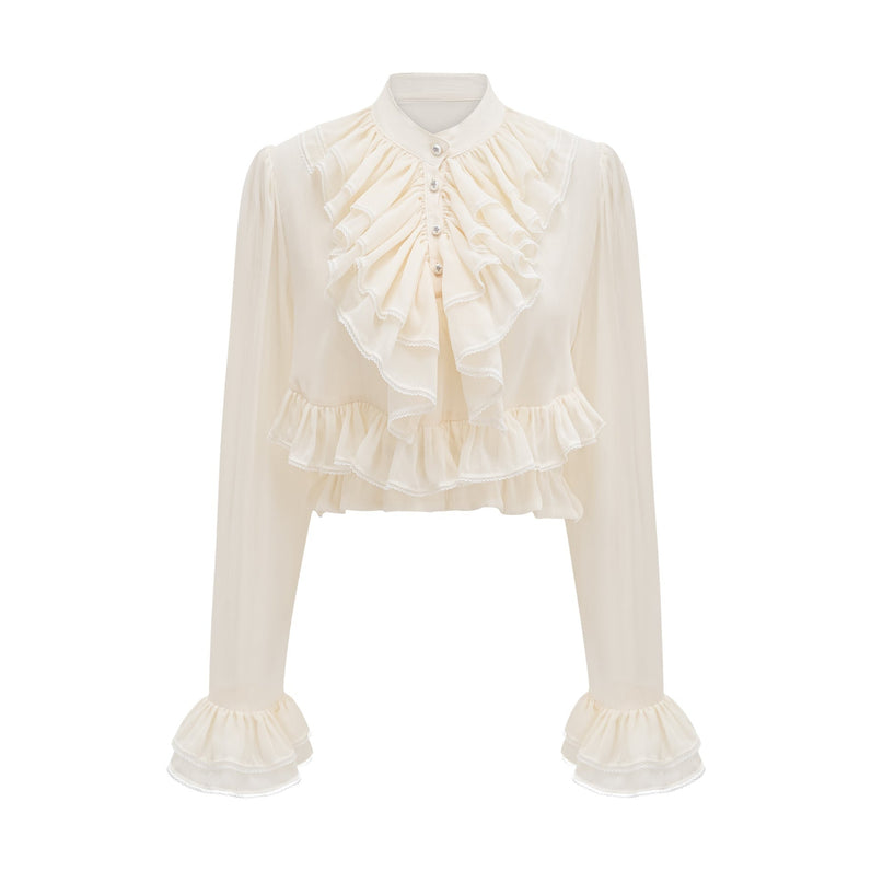 Delilah Ruffled Trim Top in Neutrals