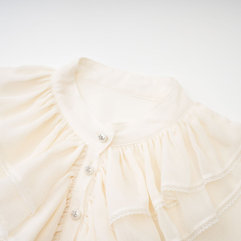 Delilah Ruffled Trim Top in Neutrals