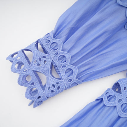 Delizia Blue Mini Dress with Cut-Out Details and Belted Waist in Luxurious Acetate Fiber