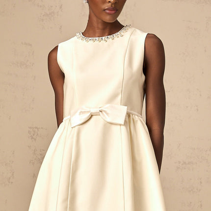 Delizia Ivory White Mini Dress with Faux-pearl Embellishment