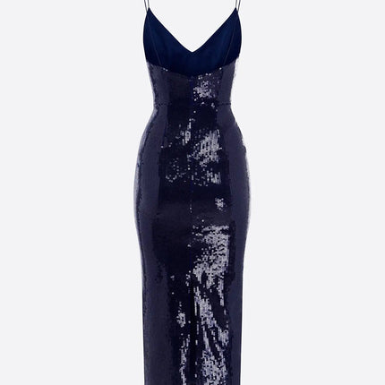 Delizia Navy Blue Dress with Vintage Vibes A-LINE silhouette stand neckline natural waist mid-calf pullover style solid patterned refined taste sophistication