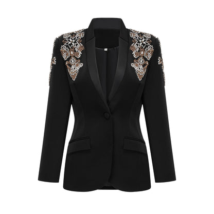 Delphine black embellished jacket  trousers matching set