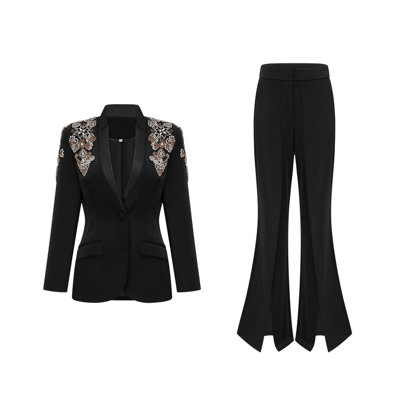 Delphine black embellished jacket  trousers matching set