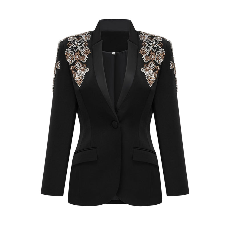 Delphine black embellished jacket  trousers matching set