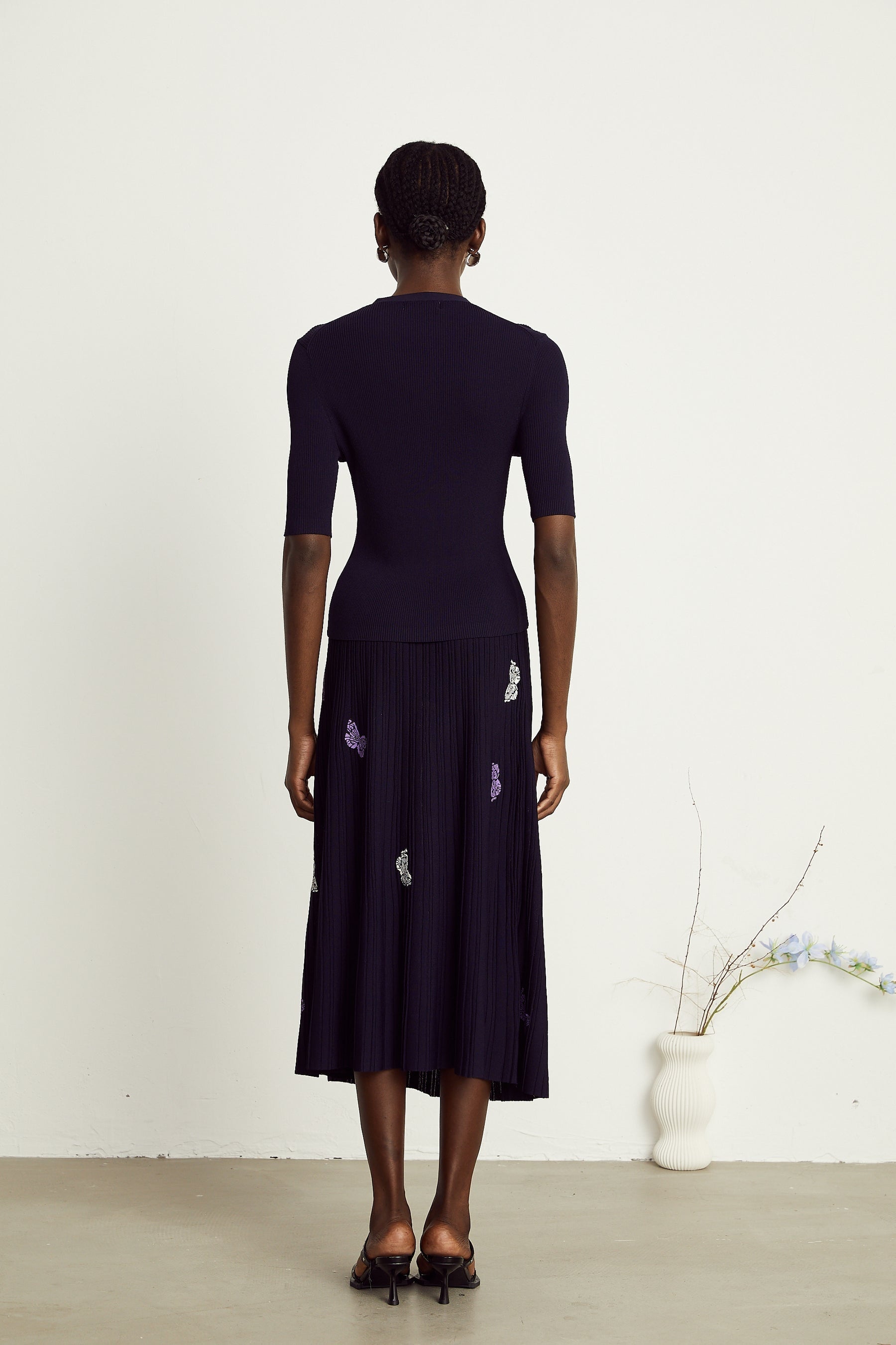 Delphine butterfly ribbedknit top  skirt matching set