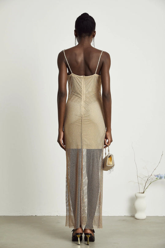 Delphine crystalembellished gold midi dress