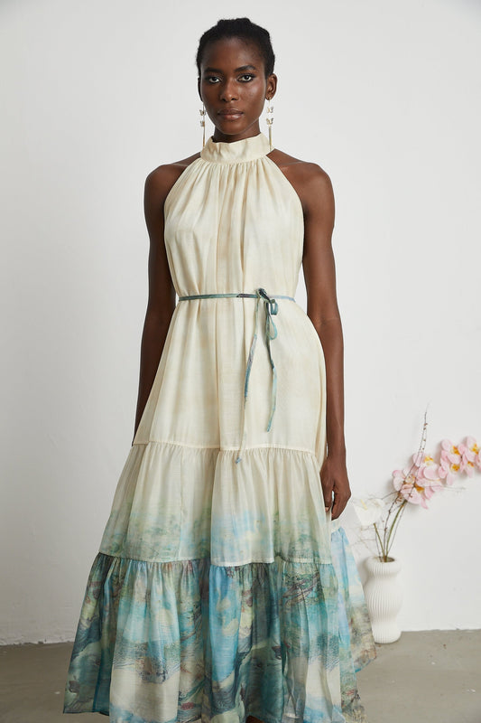 Delphine layered patternprint midi dress