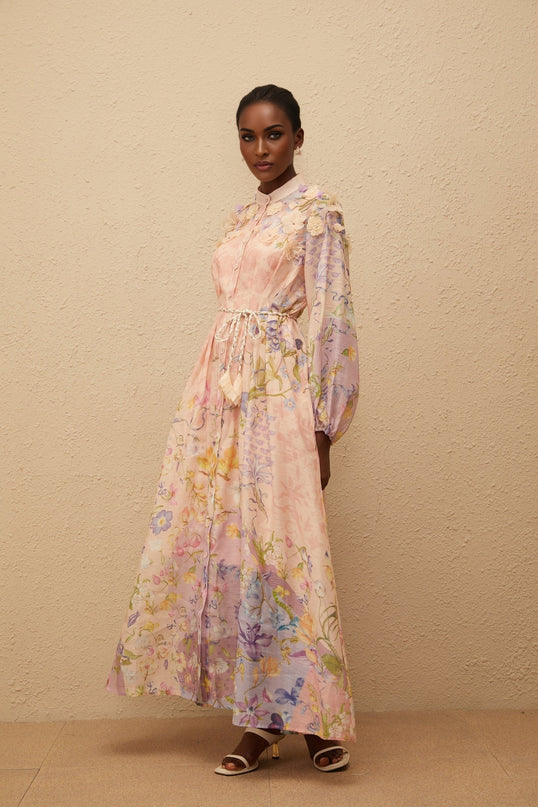 Delphine Pink Floral Print Maxi Dress