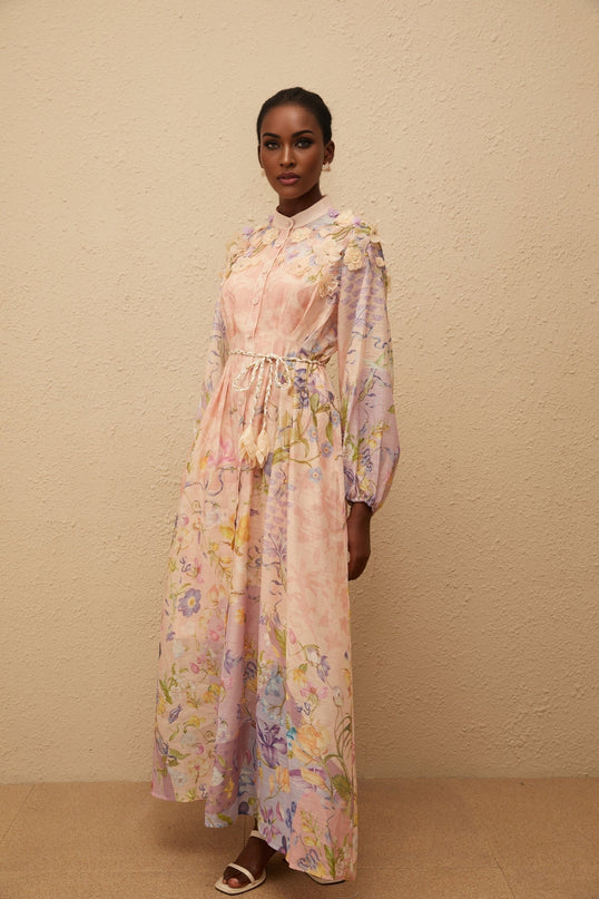 Delphine Pink Floral Print Maxi Dress