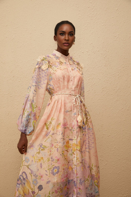 Delphine Pink Floral Print Maxi Dress