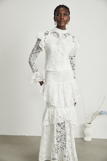 Delphine ruffled cutout top  skirt matching set