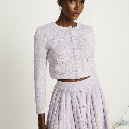 Denise Purple Sequin Glam Set Jacket Skirt Ensemble