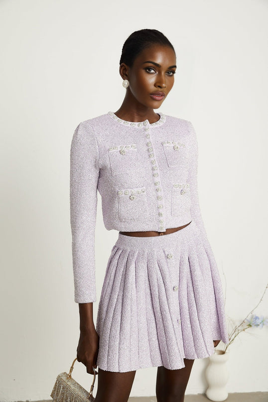 Denise Purple Sequin Glam Set Jacket Skirt Ensemble