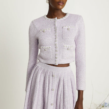 Denise Purple Sequin Glam Set Jacket Skirt Ensemble
