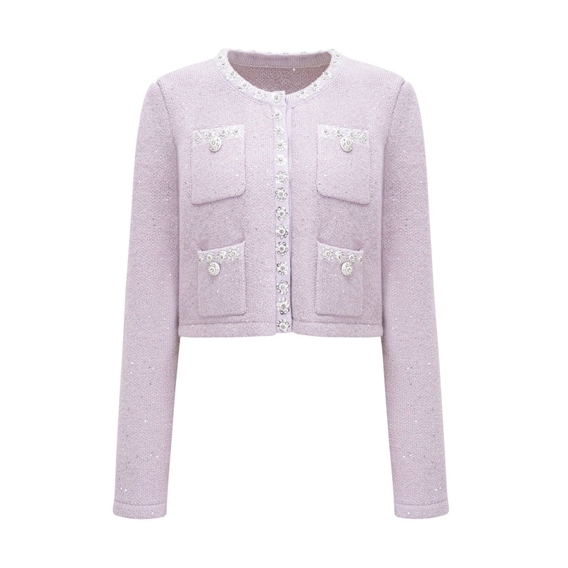 Denise Purple Sequin Glam Set Jacket Skirt Ensemble