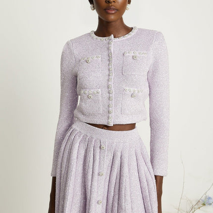Denise Sequin Glam Set Purple Jacket Skirt Ensemble
