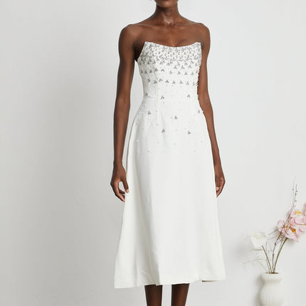 Denise White Embellished Midi Dress