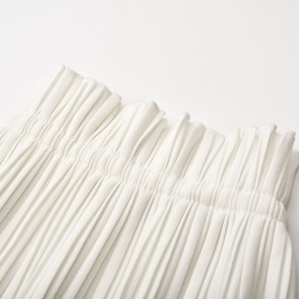 Denise White Fully Pleated High-rise Maxi Skirt 100% Terylene Fiber Side Slits Spaghetti Detailing Luxury Style
