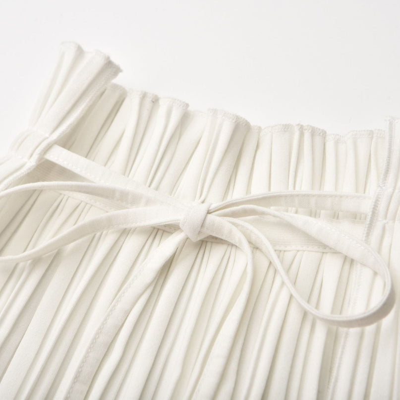 Denise White Fully Pleated High-rise Maxi Skirt premium Terylene fiber elegance sophistication