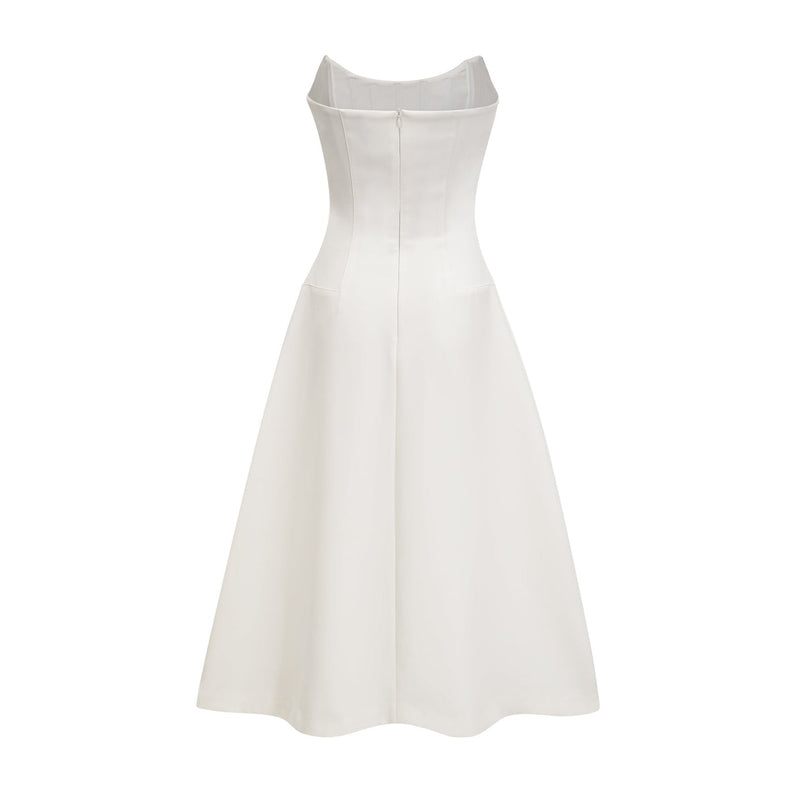 Denise White Midi Dress with Pearls and Crystals