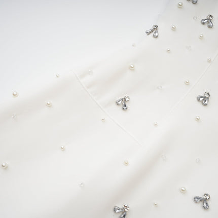 Denise White Off-Shoulder Midi Dress with Pearls and Crystals