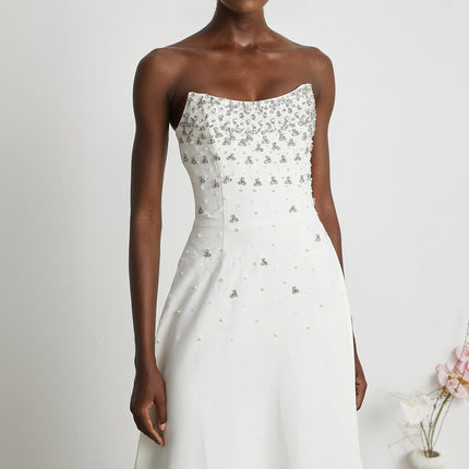 Denise White Pearl Crystal Embellished Midi Dress