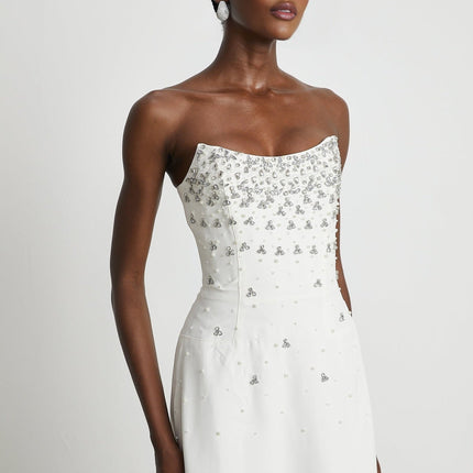 Denise White Pearl Crystal Embellished Midi Dress