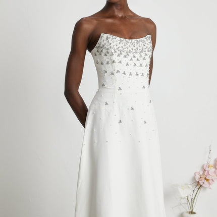Denise White Pearl Crystal Midi Dress