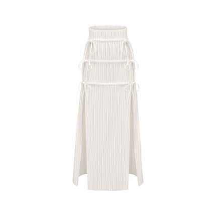 Denise White Pleated Maxi Skirt