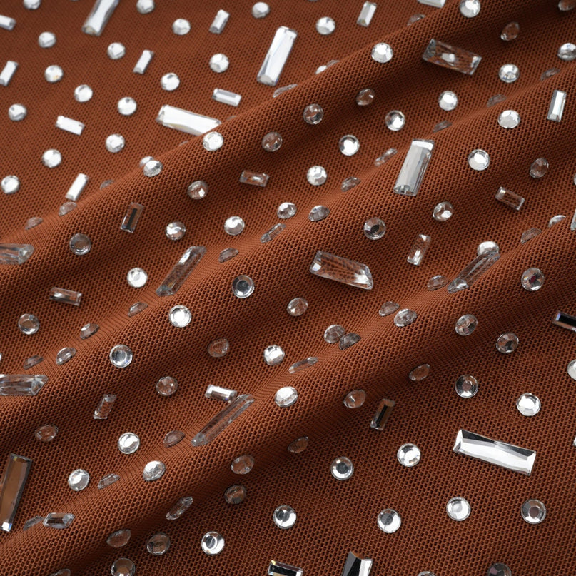 Désirée Halter Neck Maxi Dress With Crystal Embellishment in Brown
