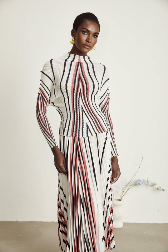 Désirée lineprint stretch top  skirt matching set